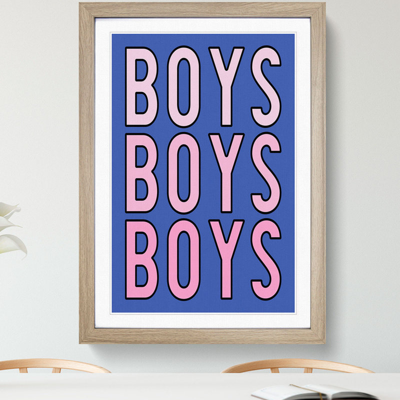 Boys Boys Boys - Picture Frame Typography, Oak, 65cm H x 48cm W x 2cm D