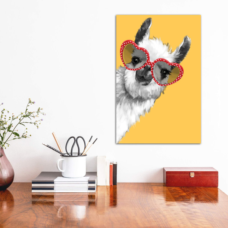Art de llama mode avec verres à hipster, H 40 po x l 26 po x P 1,5 po, Toile tendue
