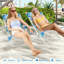 Chaise de plage basse pliante, ensemble de 2 avec coussin rembourré, dossier en filet, porte-gobelet bleu-460110248
