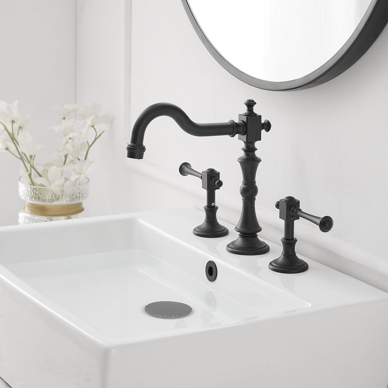 Widespread 2-handle Bathroom Faucet with Drain Assembly, Matte Black