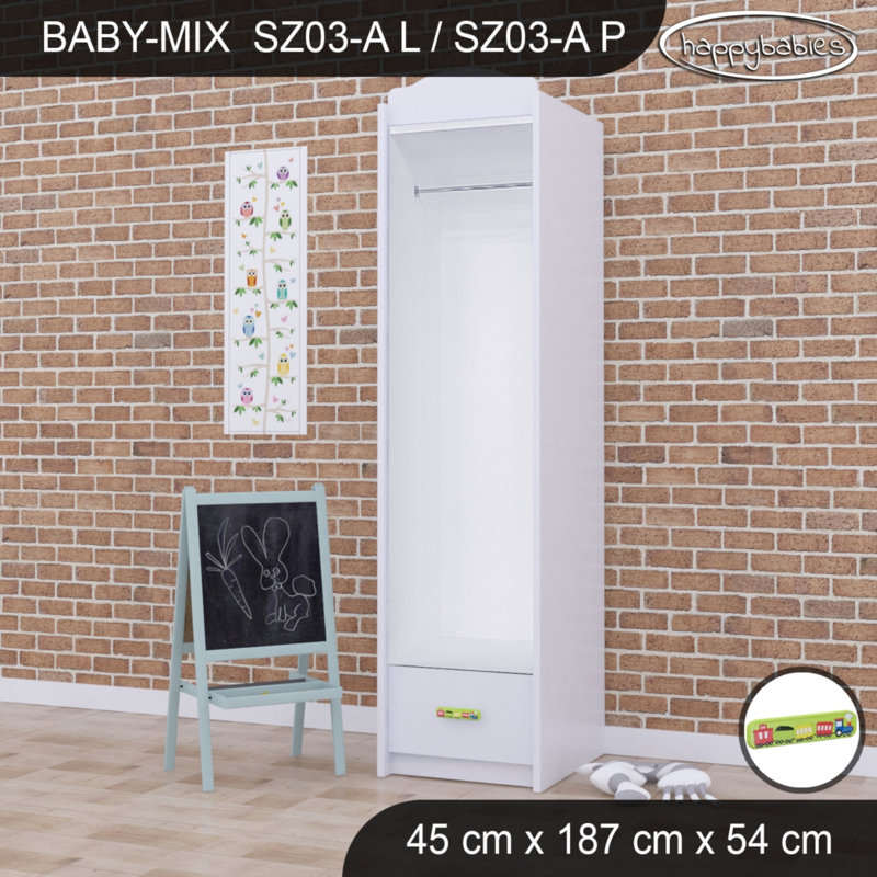 Baby Mix Train 1 Door Wardrobe, White/Green