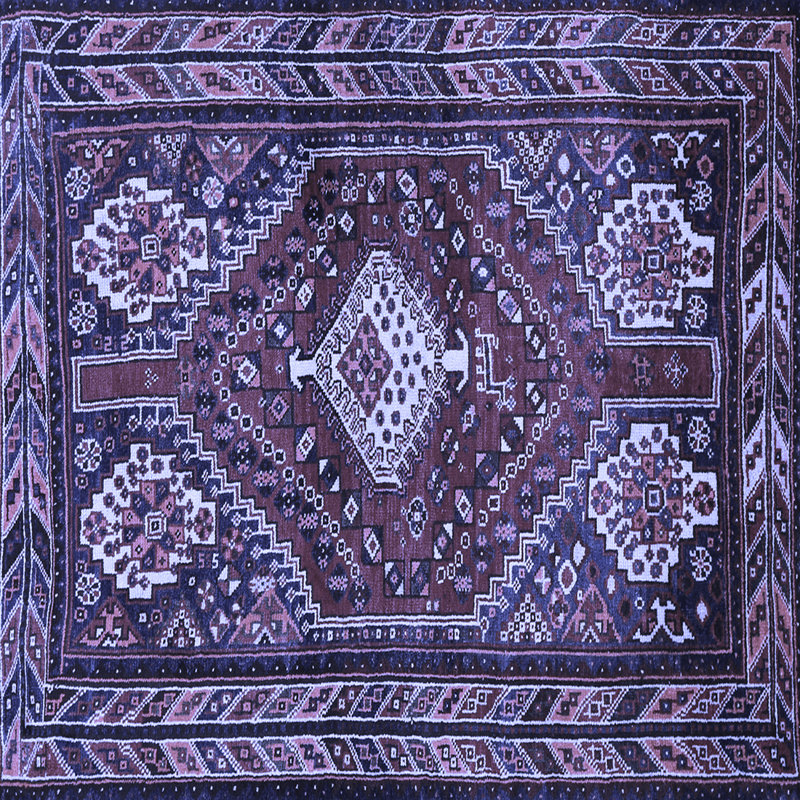 Tapis oriental bleu tissé à la machine 7 pi x 7 pi bleu / gris / brun