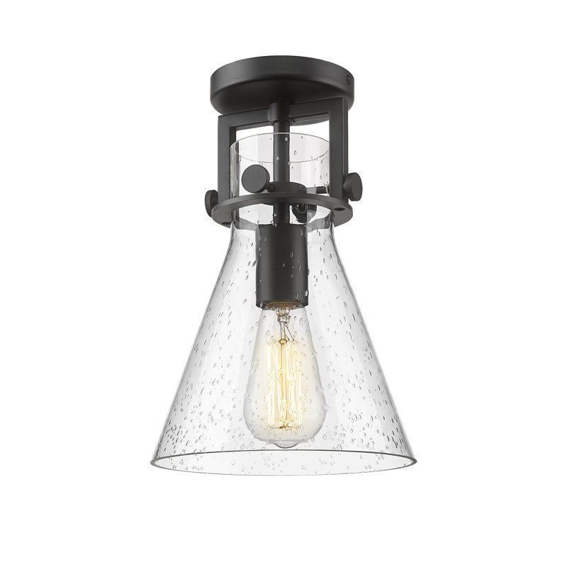 Skokie Glass Semi Flush Mount, Seedy, Matte Black