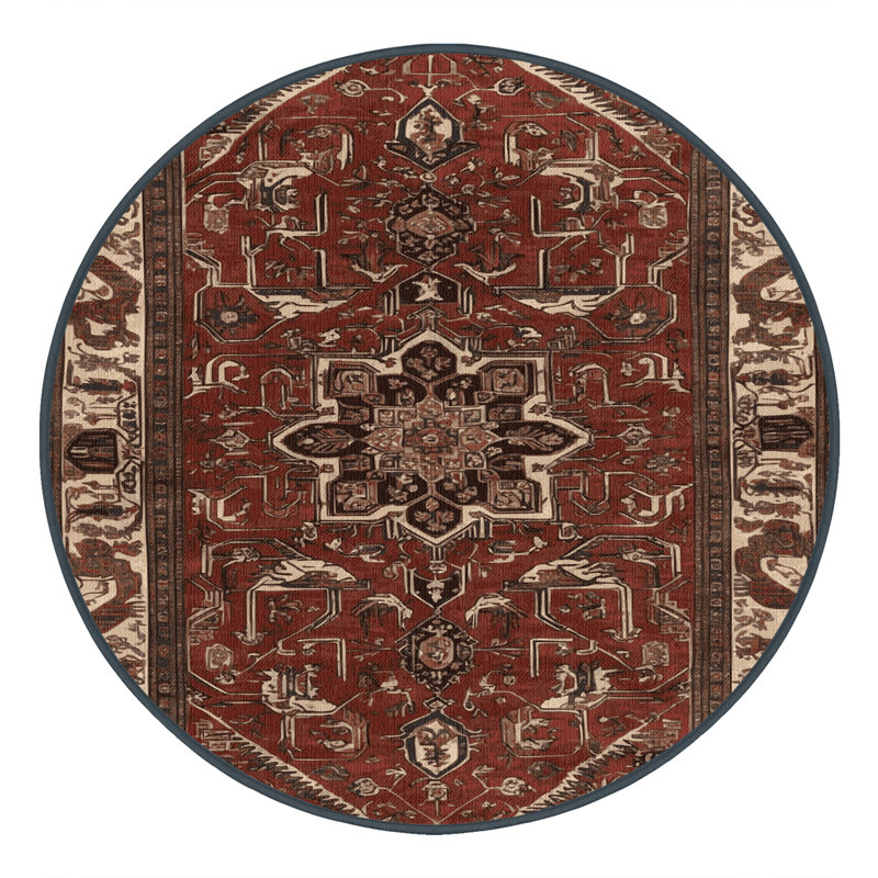 Machine Washable Persian Brown Area Rug, Round 7'