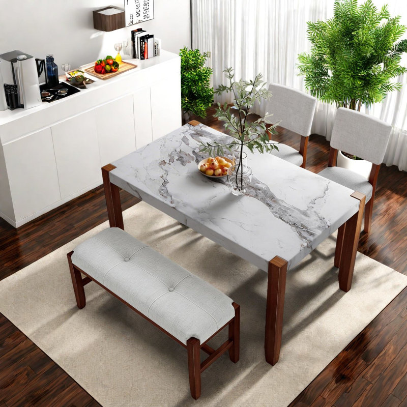 Space-saving Dining Table Sets With Marble Top & Upholstered Seating