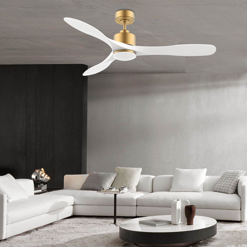 Ventilateur de plafond en bois moderne à 3 pales de 52 po avec lumière et télécommande, contrôle Alexa Alexa, moteur CC silencieux, intérieur / extérieur