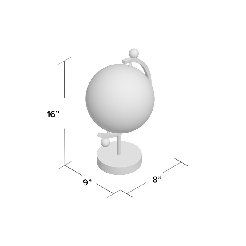 Metal Tabletop Globe, 16" H x 8" W x 9" D