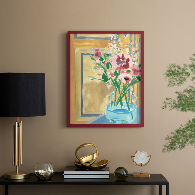 Fleurs en bouteille I, reproduction encadrée - bois massif, H 15 po x l 12 po, Rouge