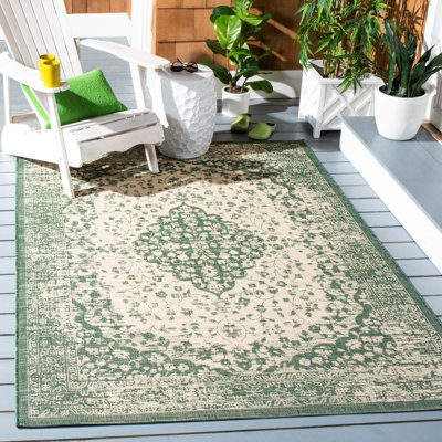 Tapis intérieur / extérieur vert foncé / beige Dracut