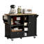 Chariot pour îlot de cuisine avec armoire de rangement et deux roues verrouillables, bureau en bois massif, noir