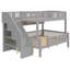 Lit superposé double au-dessus de grand lit double en bois massif avec escalier de rangement et bibliothèque à DEL intégrée-677177569