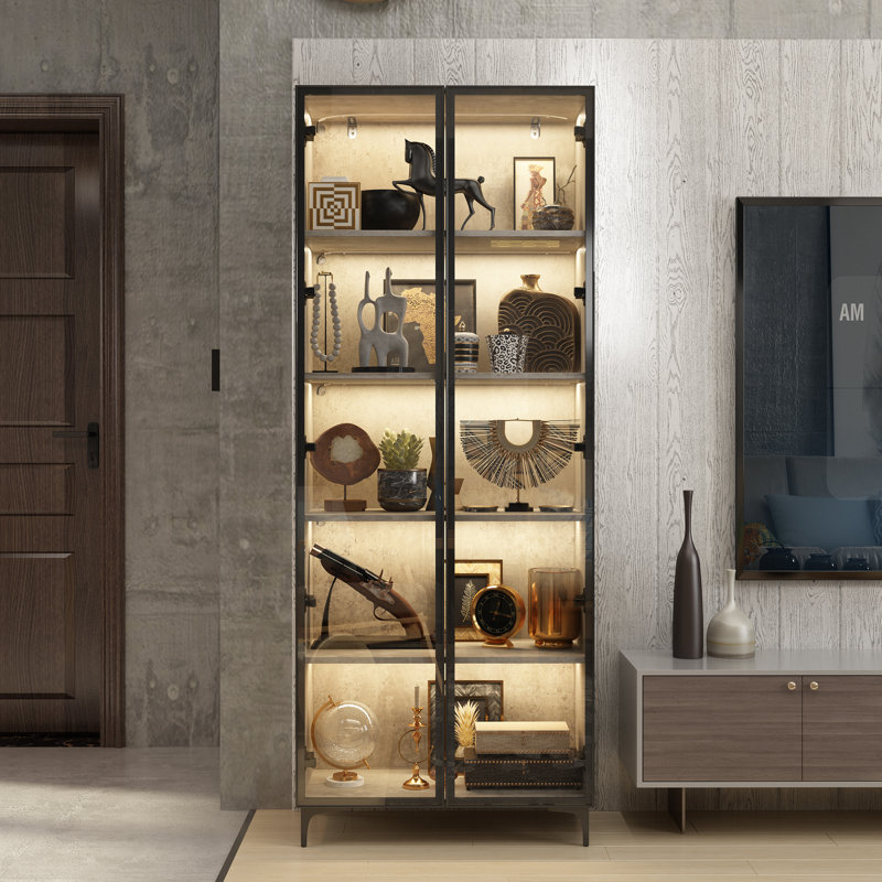 5-Tier Glass Door Display Case With Changeable LED Lights