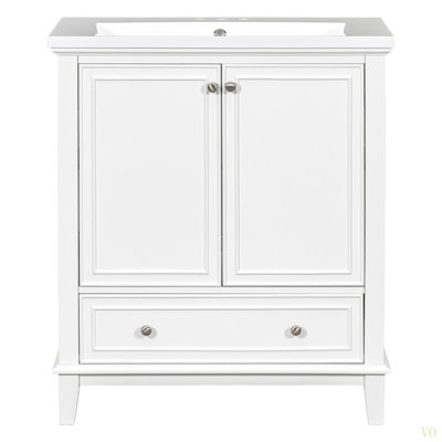 Ensemble de meuble-lavabo 30 po avec lavabo, armoire de salle de bain multifonctionnelle avec portes et tiroir, structure solide et panneau de fibres à densité moyenne