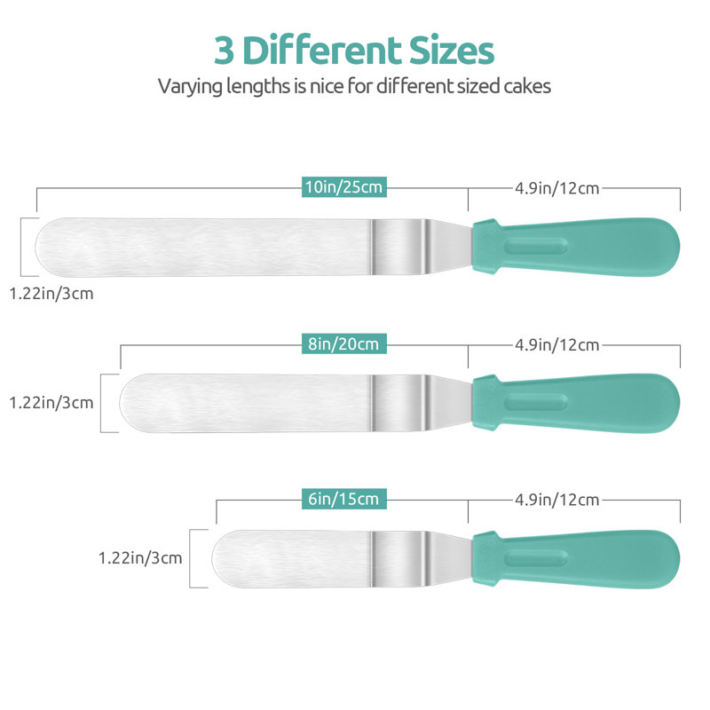 U-Taste Offset Icing Spatulas, Stainless Angled Cake Decorating Frosting Spatula Set of 3, Aqua Sky