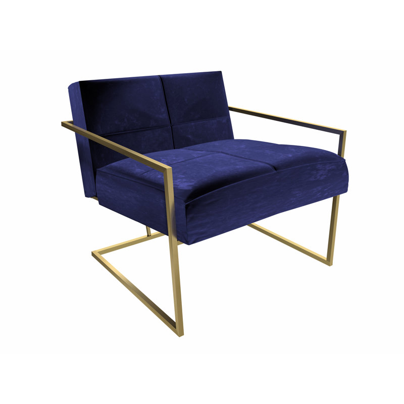 Euclid Velvet Accent Chair, Brass Brushed, Midnight Blue