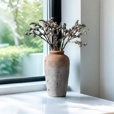11" Rustic Decorative Terra Cotta Table Flower Vase, Small Ceramic Watertigh Vase Home Decor with Natural Clay Finish