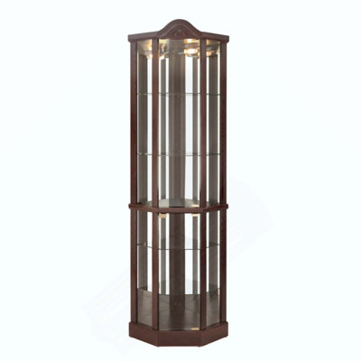 Lighted Glass Display Cabinet Corner Curio Cabinet With Adjustable Shelves Carved Decoration Wine Cabinet Perfect For Home Or Office Use