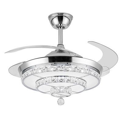 Crystal Chandelier Ceiling Fans With Light,42inch Led Stepless Dimmable Crystal Fandelier,remote Control Retractable Invisible Blades 6 Speeds Indoor -  Mercer41, DFD6F6539D474EC3B5928D1FFC5E8EEE