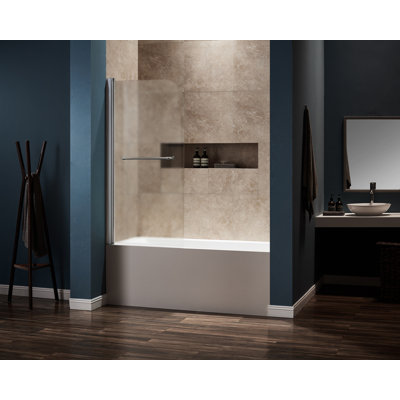 30 in. W x 60 in. H Pivot Frameless Tub Door with Frosted Glass