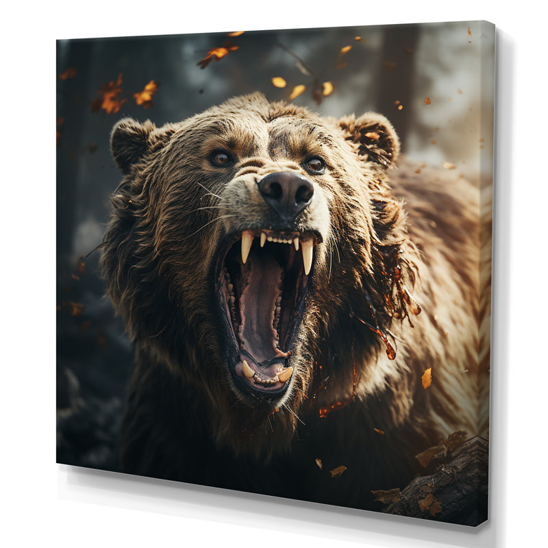 Représentation expressionniste d'un ours sur toile, H 30 po x l 30 po x P 1 po, Toile tendue