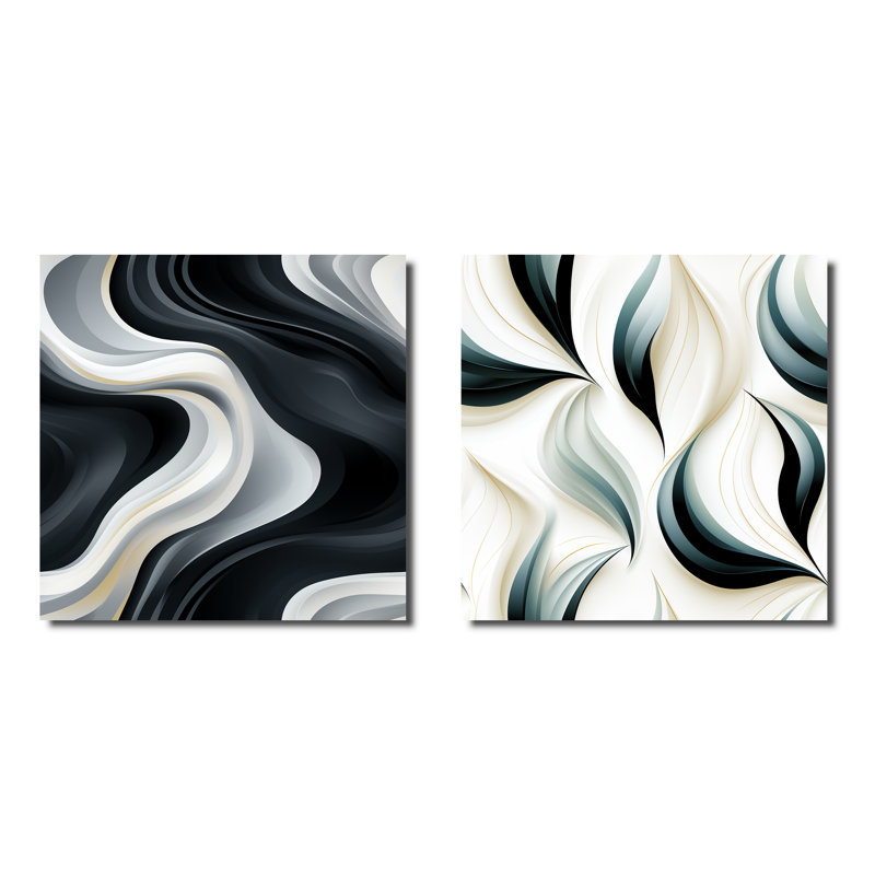 Dafnee - Ensemble de 2 décorations murales abstraites, Toile tendue, H 16 po x l 33 po x P 1 po