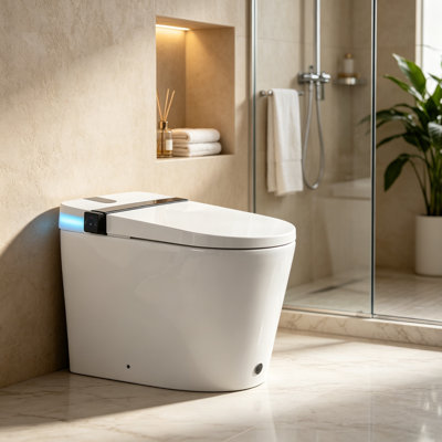 Elongated Smart Toilet with Built-in Bidet, Auto Open/Close, Foot Sensor Flush & Foam Shield Technology