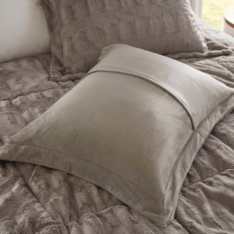 Ensemble de 3 mini-édredon en fausse fourrure unie pour grand / double gris