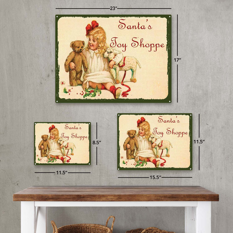 Enseigne de père Noël jouet en métal, H 11,5 po x l 15,5 po x P 0,04 po