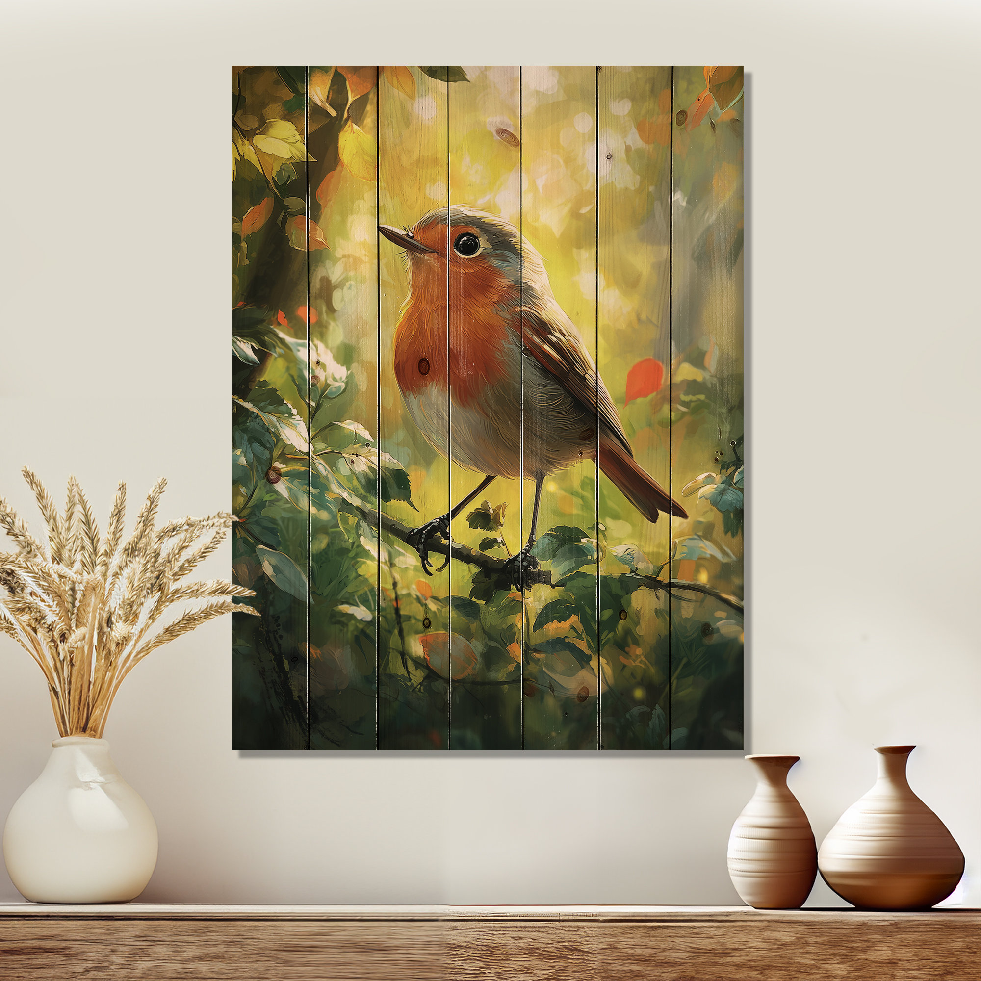 Ophelia & Co. Robin Bird In The Woodland Clearing III - Bird Wood Wall ...