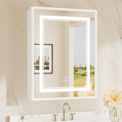 Kassady Recessed & Surface LED Lighted Bathroom Medicine Cabinet, 3-Colour, 2 Outlets, Defog Mirror
