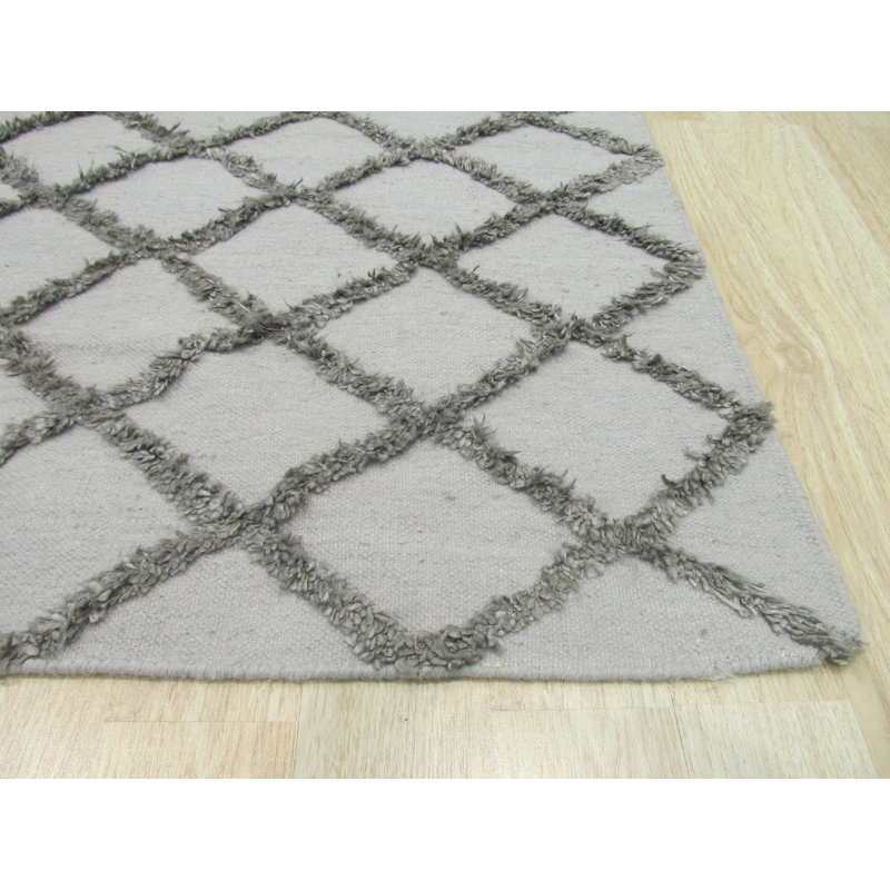 10x14 Gray Hand-Knotted Wool Viscose Diamond Lattice Modernist Design Contemporary Carpet Rug