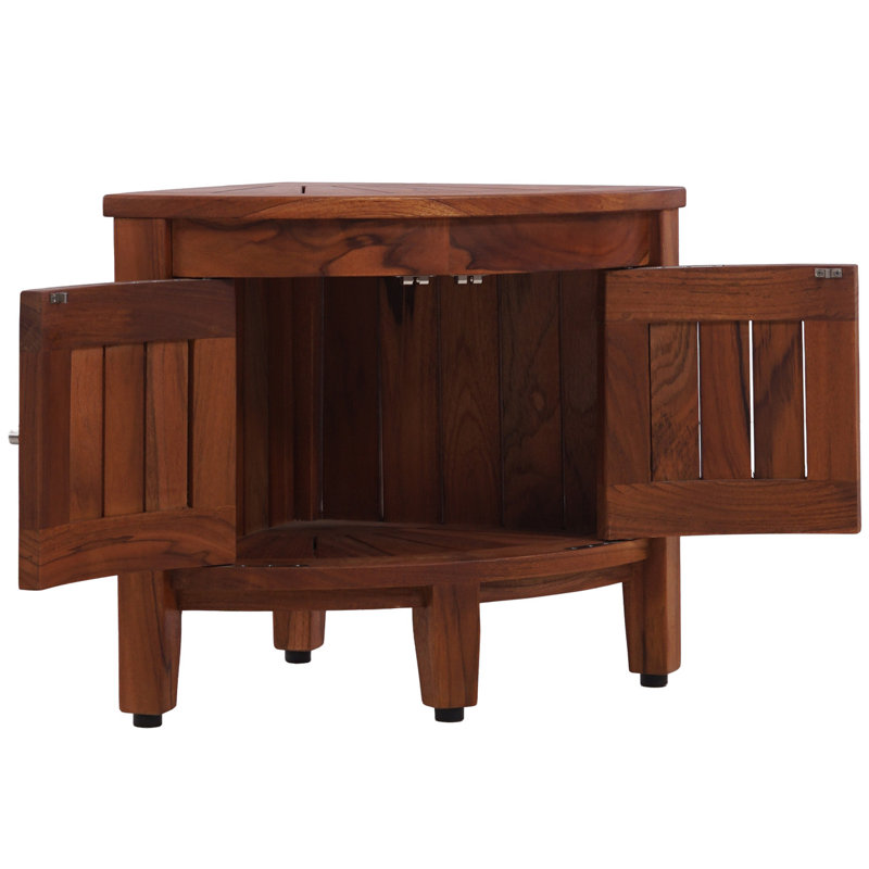 15.5" Kai Corner Teak Shower Bench with Cabinet