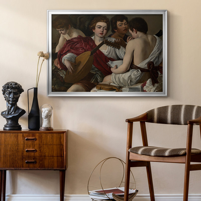 The Musisans-Caravaggio-Toile tendue avec châssis-c. 1595, 22,5 x 30,5, Toile avec cadre, Argent