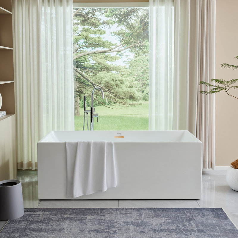 Chloe 59" x 30" Freestanding Soaking Bathtub, White/Titanium Gold