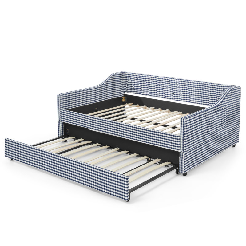 Full‑Size Daybed,Upholstered Convertible Daybed with Tufted Button Backrest, 3‑in‑1 Versatile Sofa Bed with Pull‑Out Trundle & Side Storage, Perfect for Compact Living