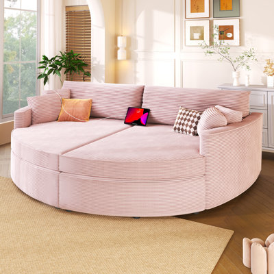 Oversized Double Chaise Lounge Sofa 102.3" Sofa Bed Upholstered Loveseat Sofa Couch With Deep Seat And USB Ports For Living Room, Pink