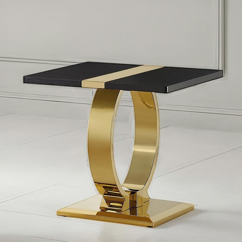 Table de bout luxueuse 1 pièce, base en forme de O, meubles de salon en acier inoxydable noir et doré