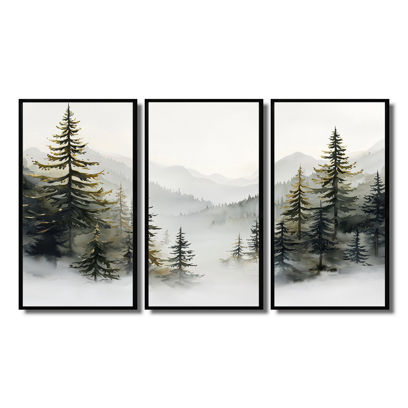 Ensemble de salon Green Pine Trees Mist Morning III, H 28 po x l 36 po x P 1 po, Métal métal