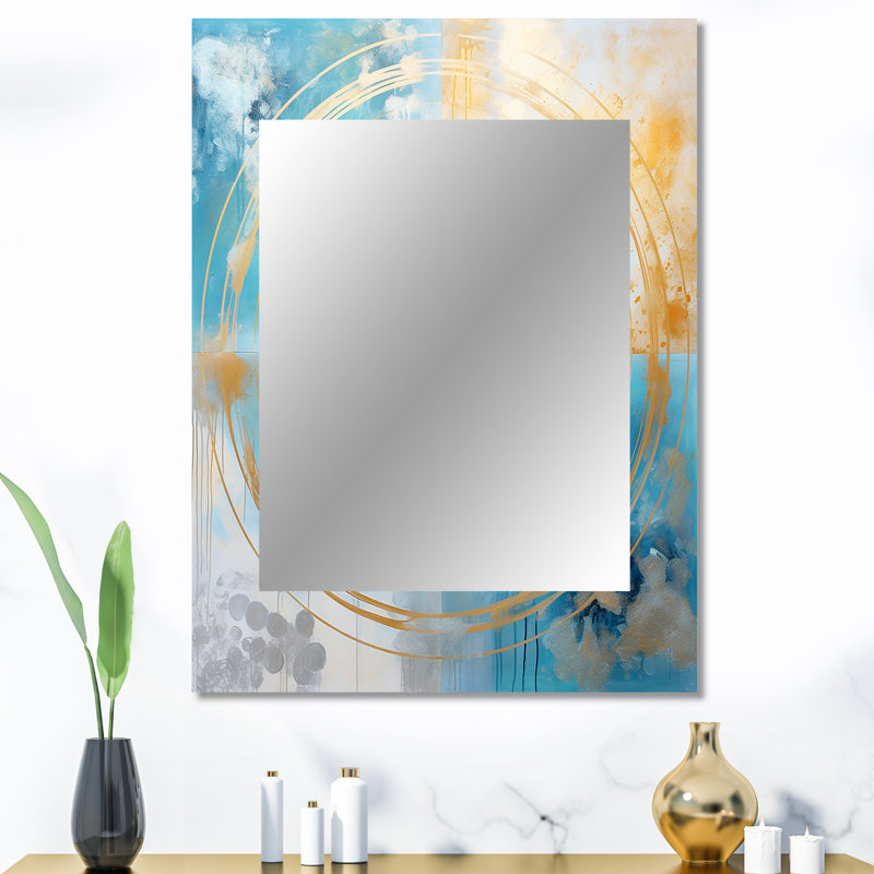 Divine Mandala Delicate Gold Gentle Turquoise - Bohemian Wall Mirror, 40" x 30"