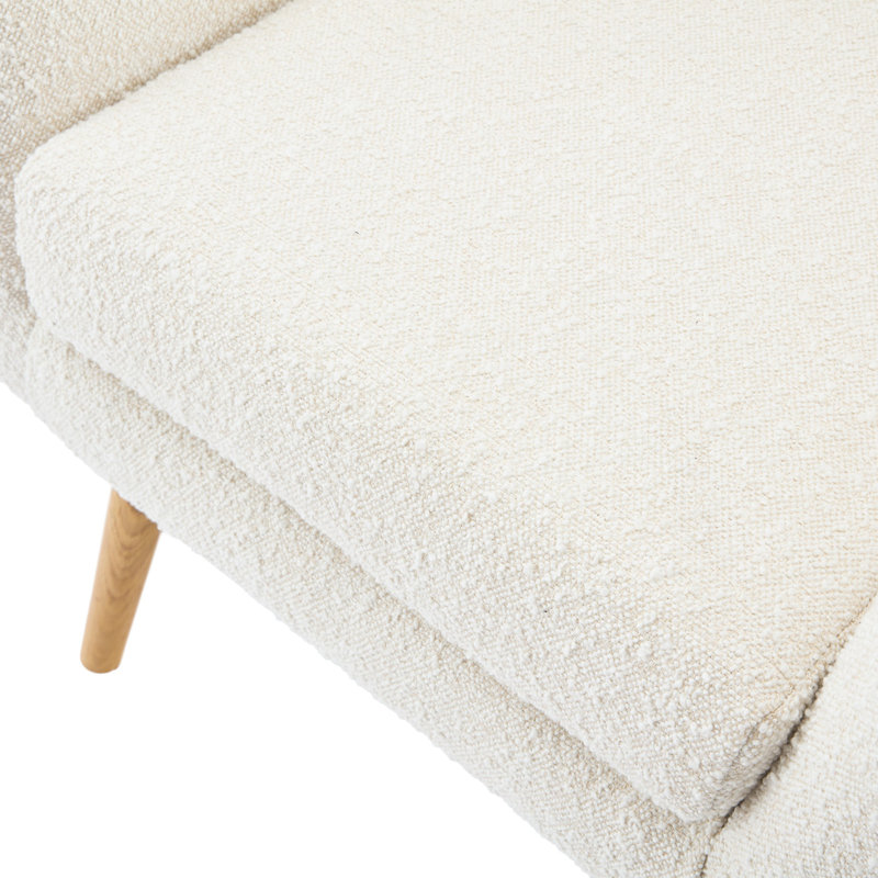Fauteuil capitonné à oreilles Danney avec accoudoirs évasés et pieds en bois d'hévéa, fauteuil d'appoint, Velours ivoire