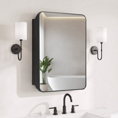 24x36 inches Metal Frame Medicine Cabinet with Mirror and Adjustable Shelves, Recessed or Surface Mounted