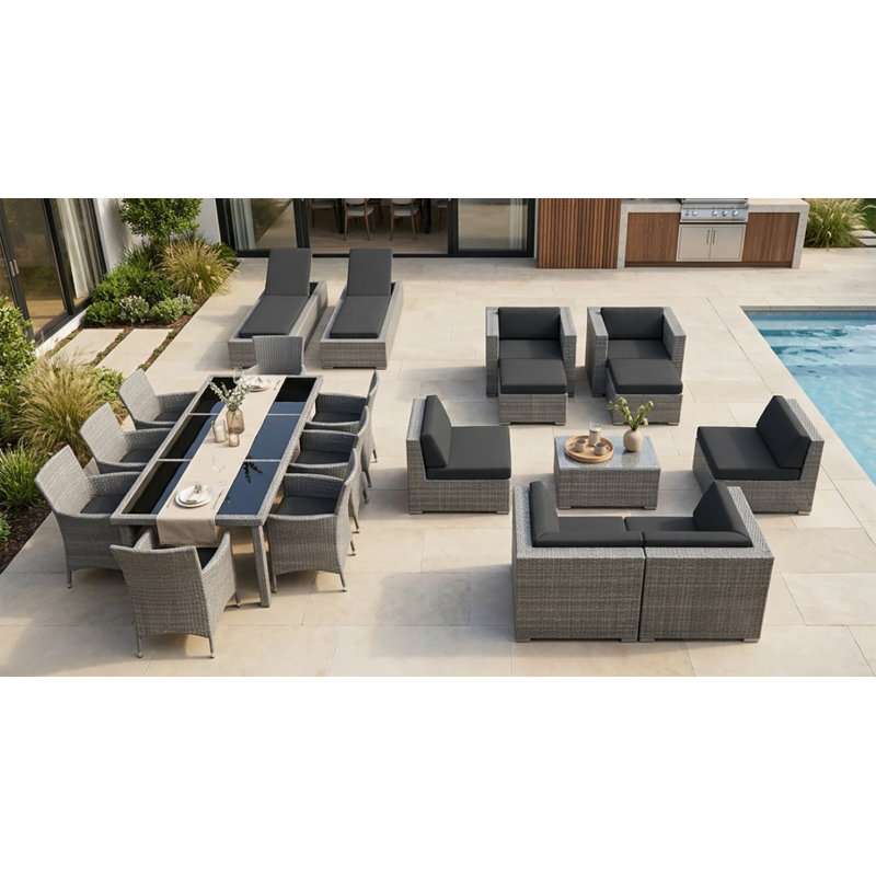 Ensemble de conversation en osier Pavior, Super acrylique gris, gris