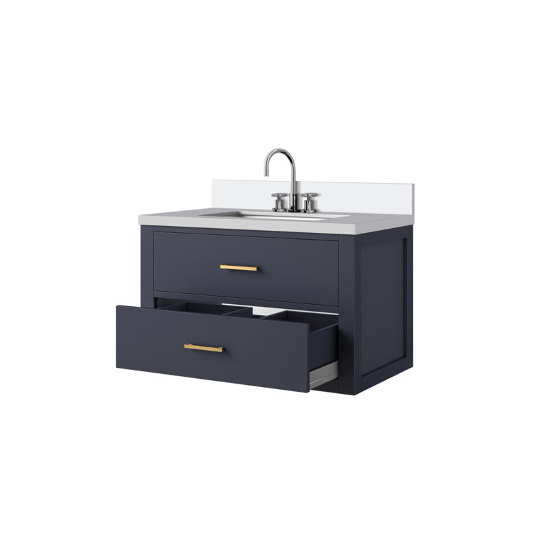 Meuble-lavabo simple bleu 30 po X P 22 po D, plateau en marbre de culture et robinet, Bleu