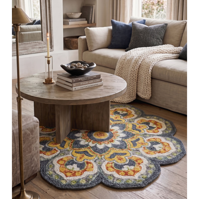 Tapis festonné en laine touffeté à la main Dazzle, Rond 6 pi