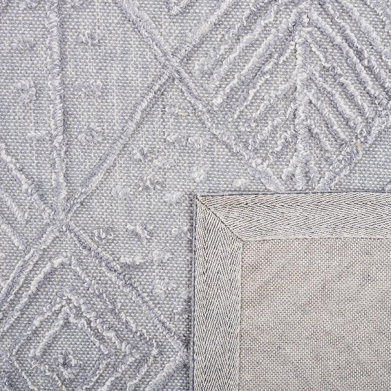 Barzan Textual Hand Tufted Wool/Cotton Geometric Rug in Gray, Rectangle 5' x 8'