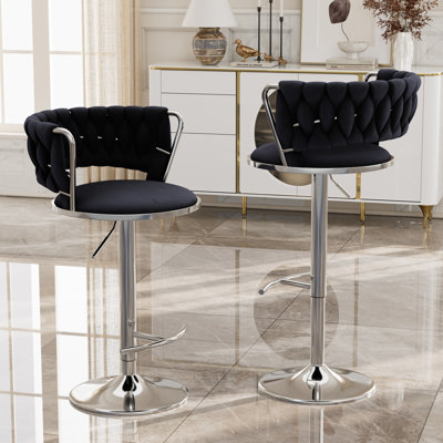 Tabourets de bar rembourrés en velours moderne (ensemble de 2 ou 4), pivotant à 360 °, tabourets de bar réglables en hauteur avec base en métal doré et argenté, tabourets de comptoir confortables pour îlots de cuisine, bars à domicile, pubs et cafés