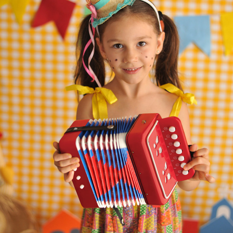  Hey Play Kids Accordion With 10 Key Buttons, Red