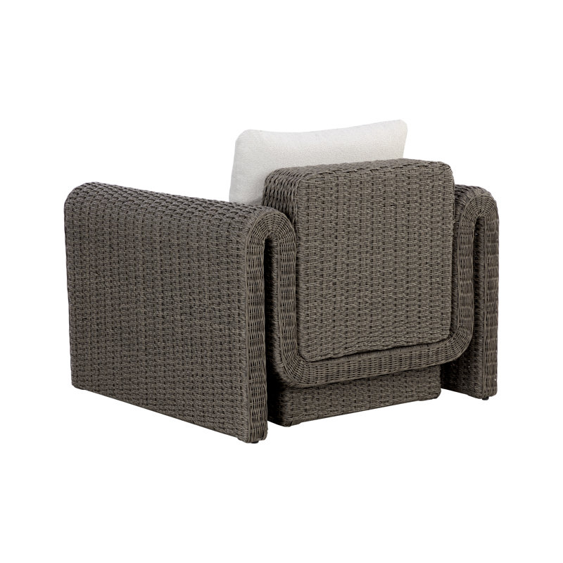 Gray Wicker Lounge Chair with Cream Cushions