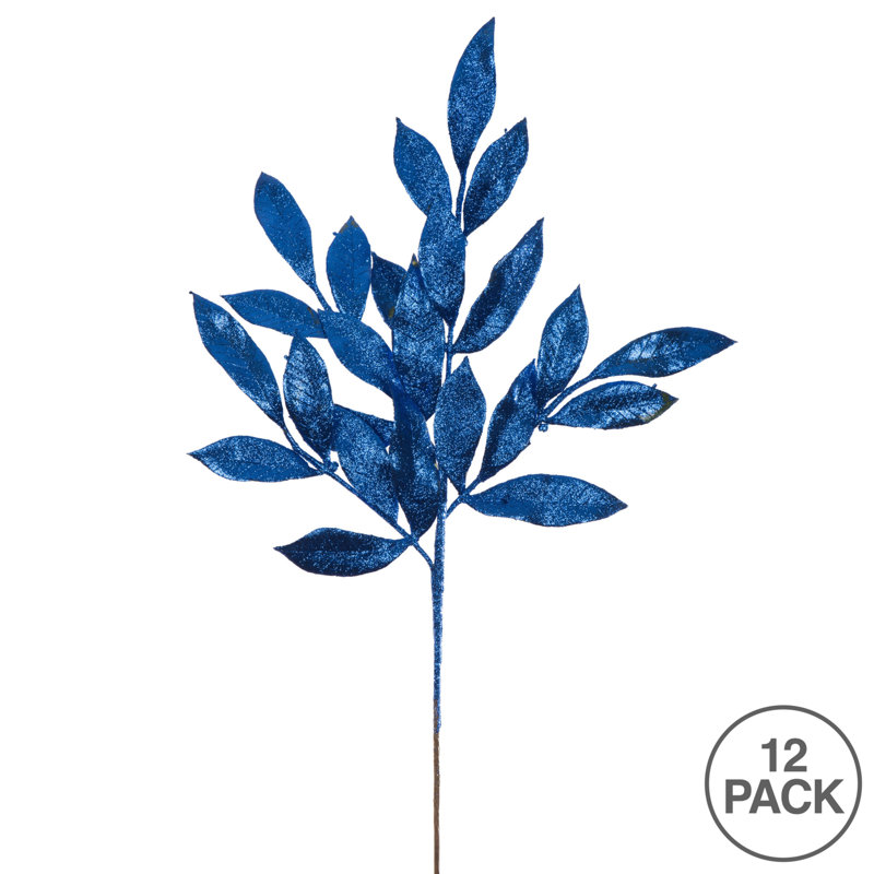 22" Glitter BayLeaf Artificial Christmas Spray, Blue, 22" H x 8" W x 0.5" D
