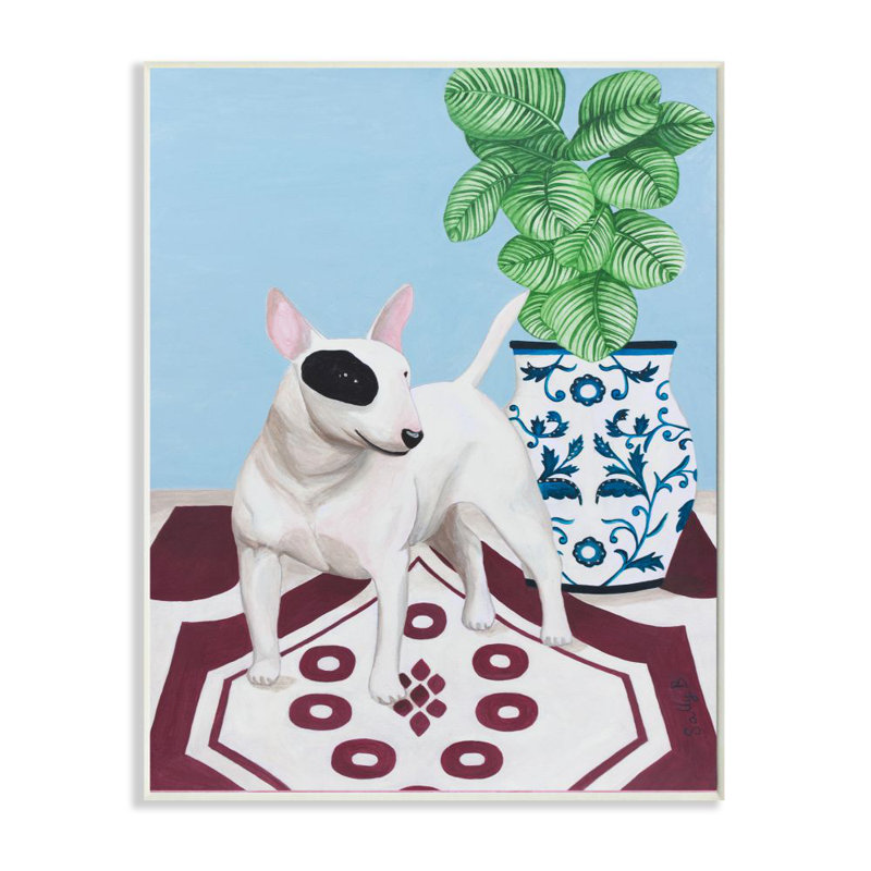 «Dog and Vase Animal Pet» par Sally B - reproduction d'art, H 15 po x l 10 po x P 0,5 po, Plaque murale